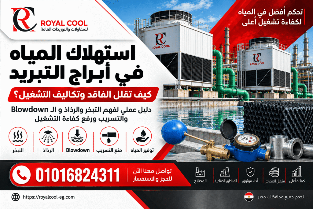 استهلاك المياه في أبراج التبريد وكيف تقلل الفاقد والتكاليف
