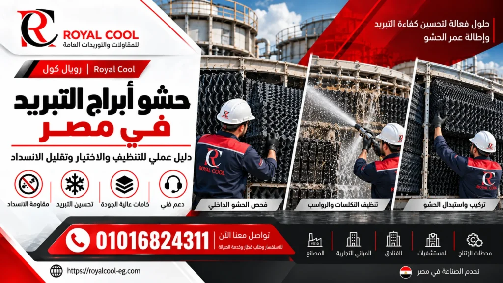 تنظيف حشو أبراج التبريد في مصر | علاج الانسداد والتكلسات